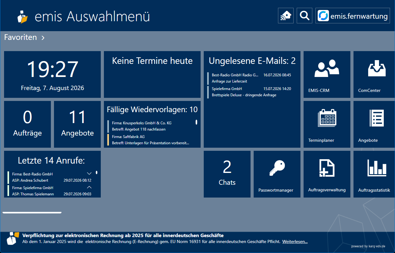 Kopfleiste mit Smart-Office-Schaltfläche