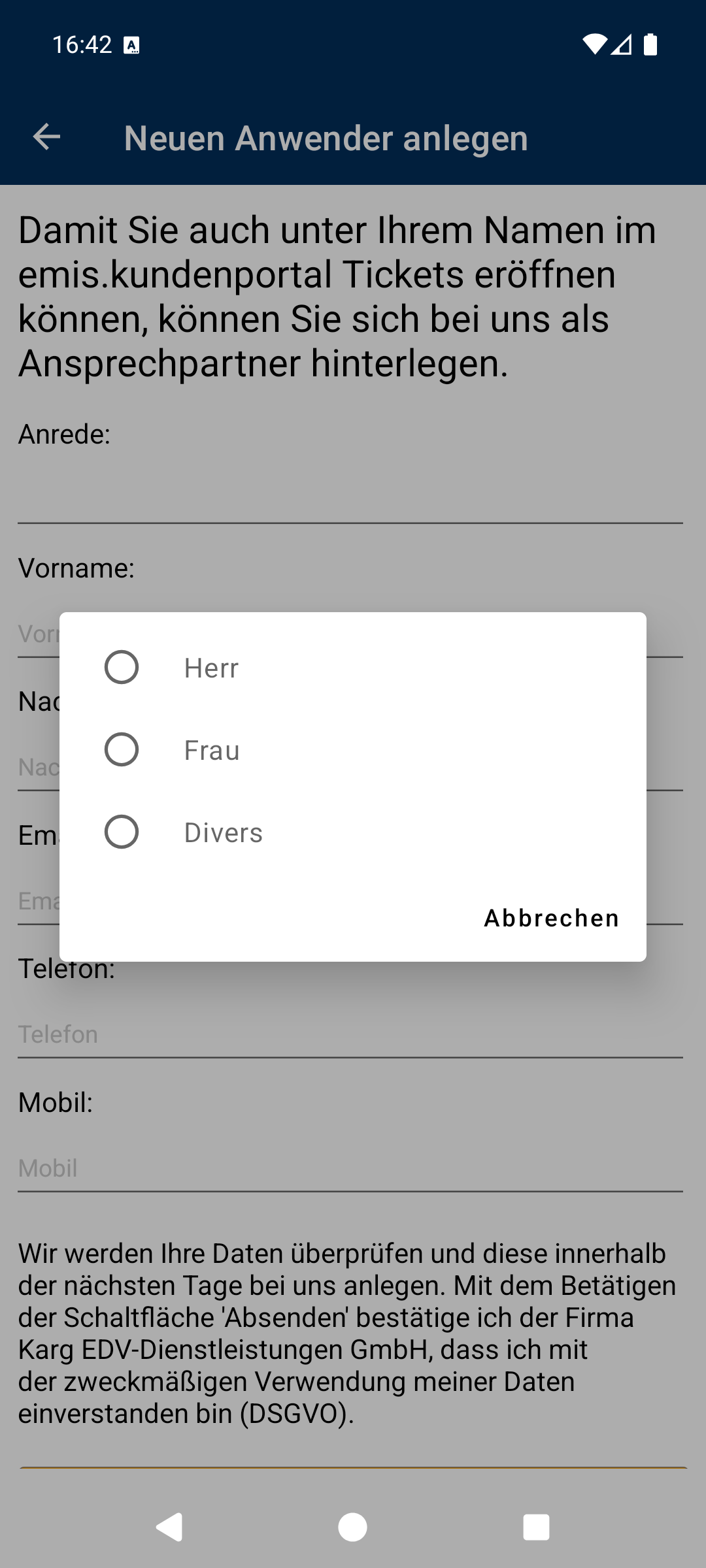 Anrede auswählen