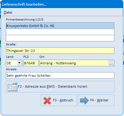 Lieferanschrift bearbeiten