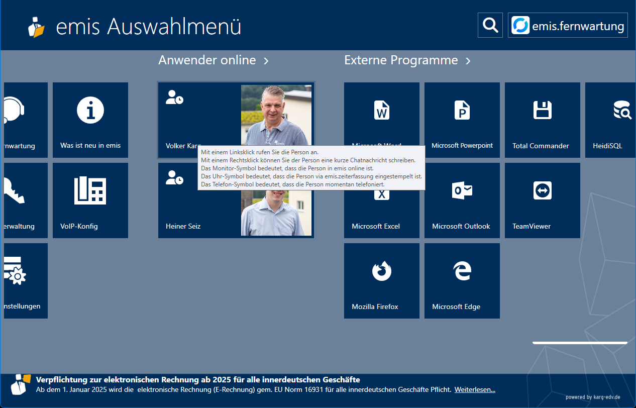 Hinweistext an der Kachel