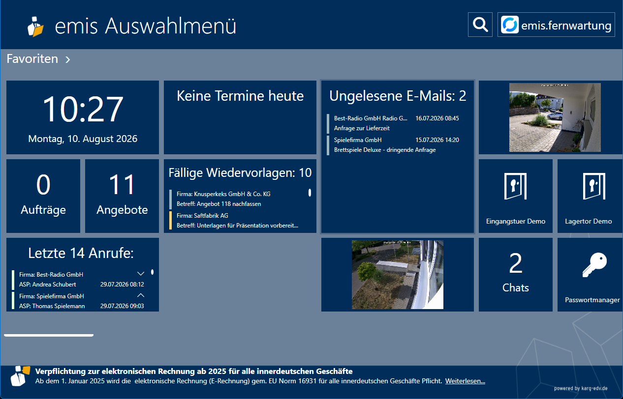 Kamera- und Türen-Widgets in der Gruppe Favoriten