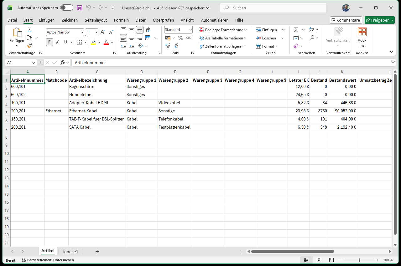 Excel-Mappe UmsatzVergleich