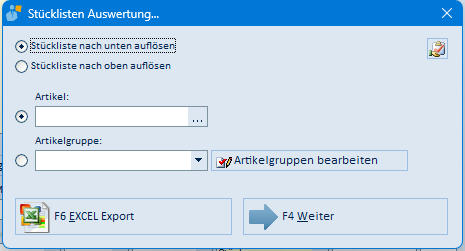 Stücklisten Auswertung