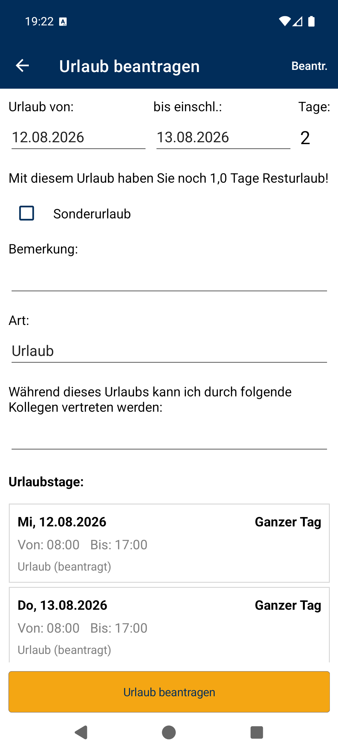 Urlaub beantragen