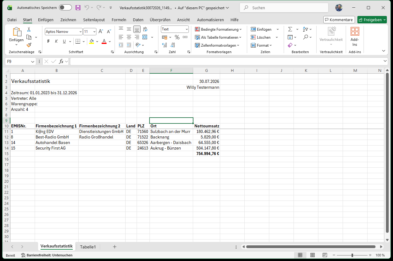 Excel-Mappe Kundenumsatz