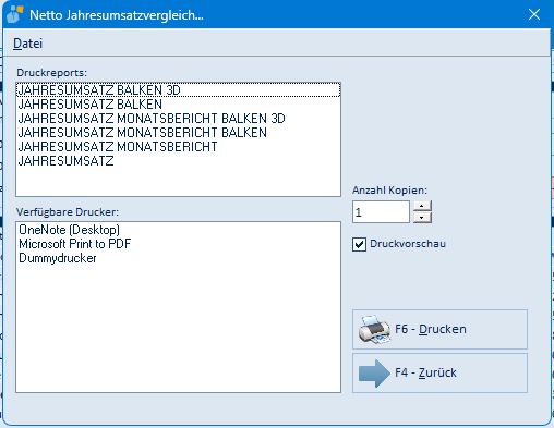 Netto Jahresumsatzvergleich – Reportliste