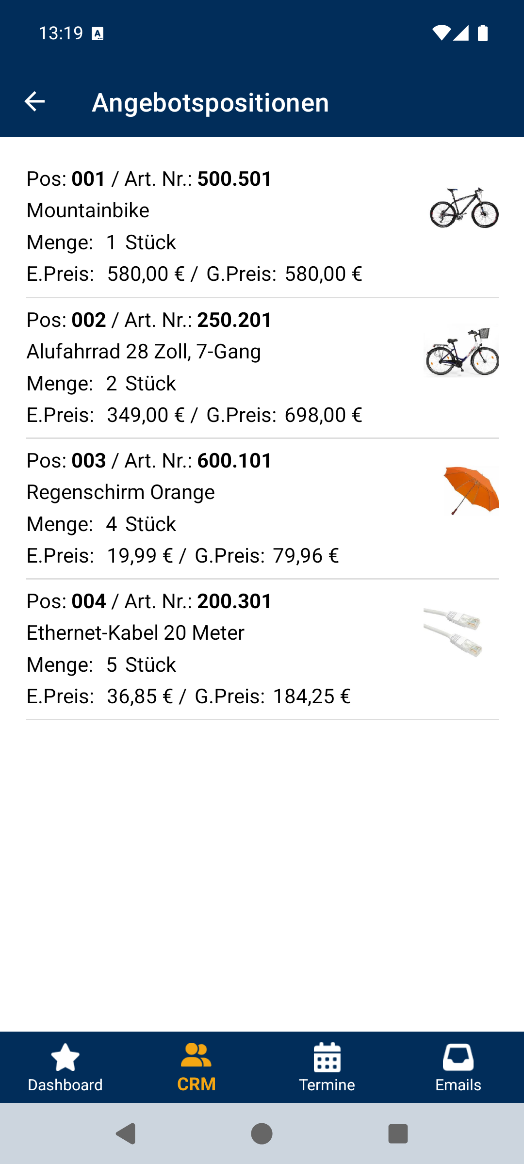 Angebotspositionen