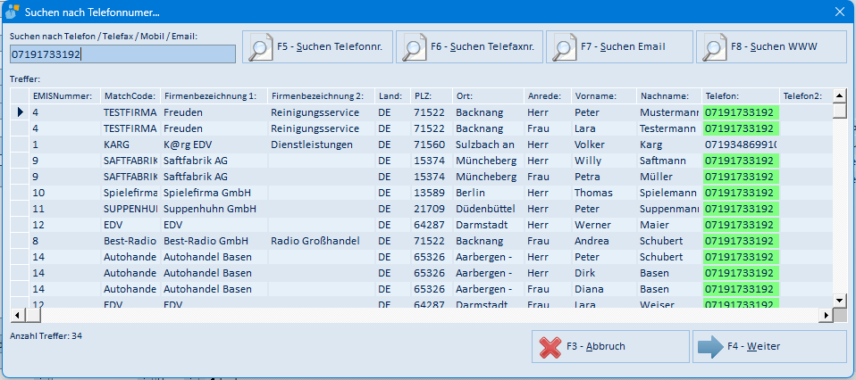 Suchen nach Telefonnummer