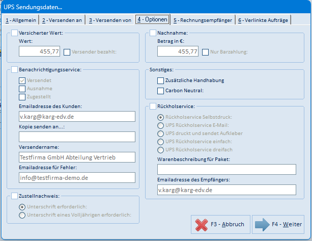 UPS Optionen