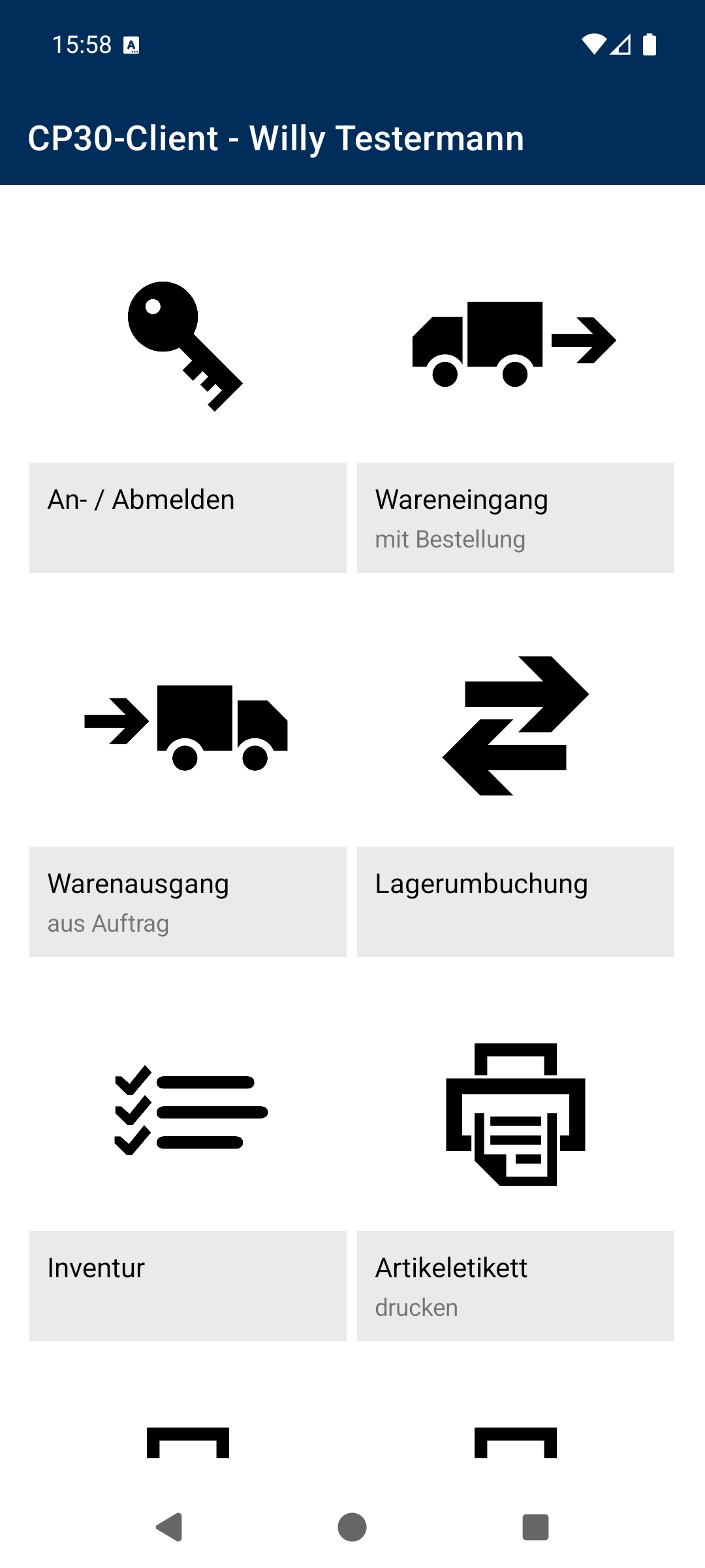 CP30-Menü, oberer Teil