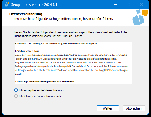 Lizenzvereinbarung des Client-Setups