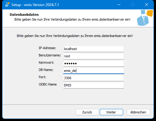 Datenbankdaten im Client-Setup