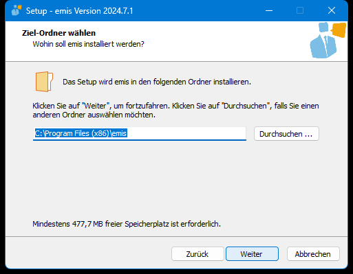 Ziel-Ordner des Client-Setups