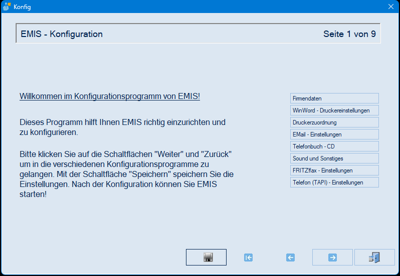 Startseite des Konfigurationsassistenten