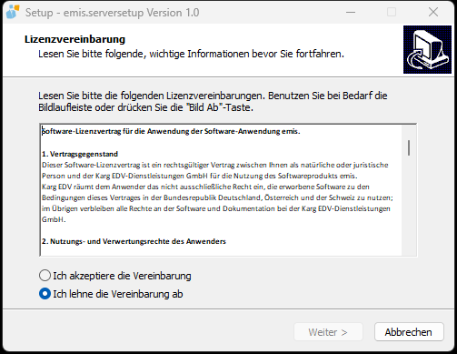 Lizenzvereinbarung des Serververzeichnis-Setups