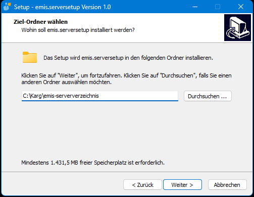 Ziel-Ordner des Serververzeichnis-Setups