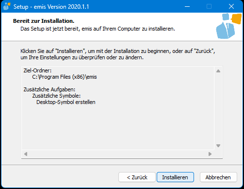 Zusammenfassung vor der Installation der emis.demo