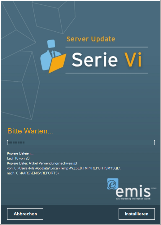 Das Update kopiert die Dateien in das Serververzeichnis