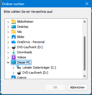 Auswahl des Sicherungsverzeichnisses