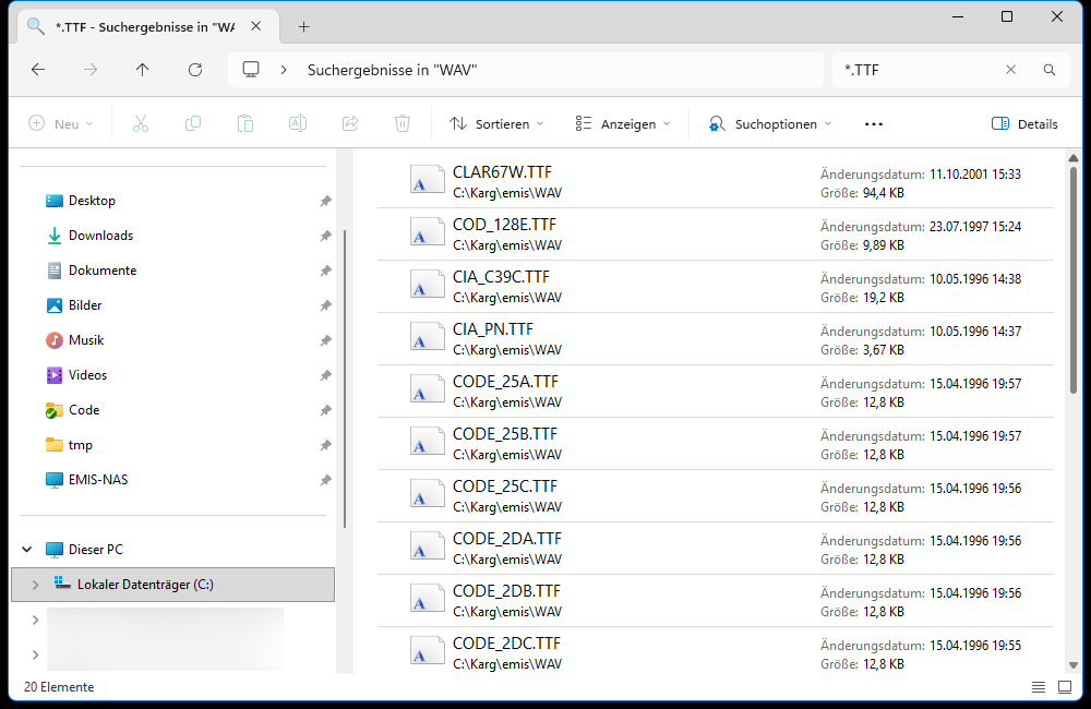 Die Schriftartdateien im WAV-Verzeichnis