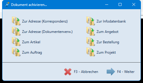 Zielauswahl beim Archivieren eines Dokuments
