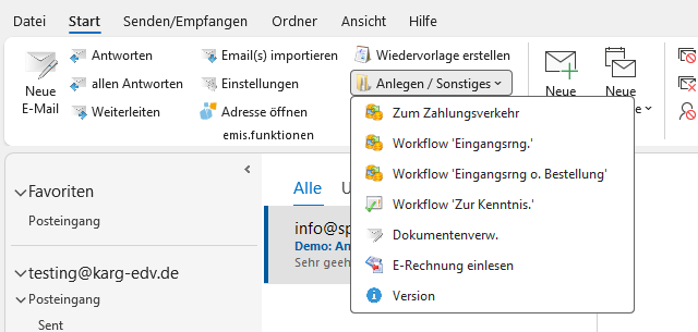 Das Menü „Anlegen / Sonstiges" im Outlook-Hauptfenster