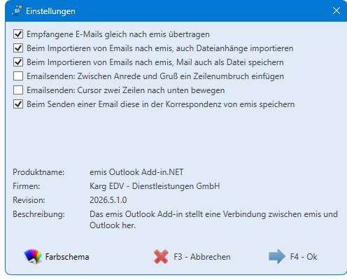 Das Einstellungsfenster des OutlookAddIns